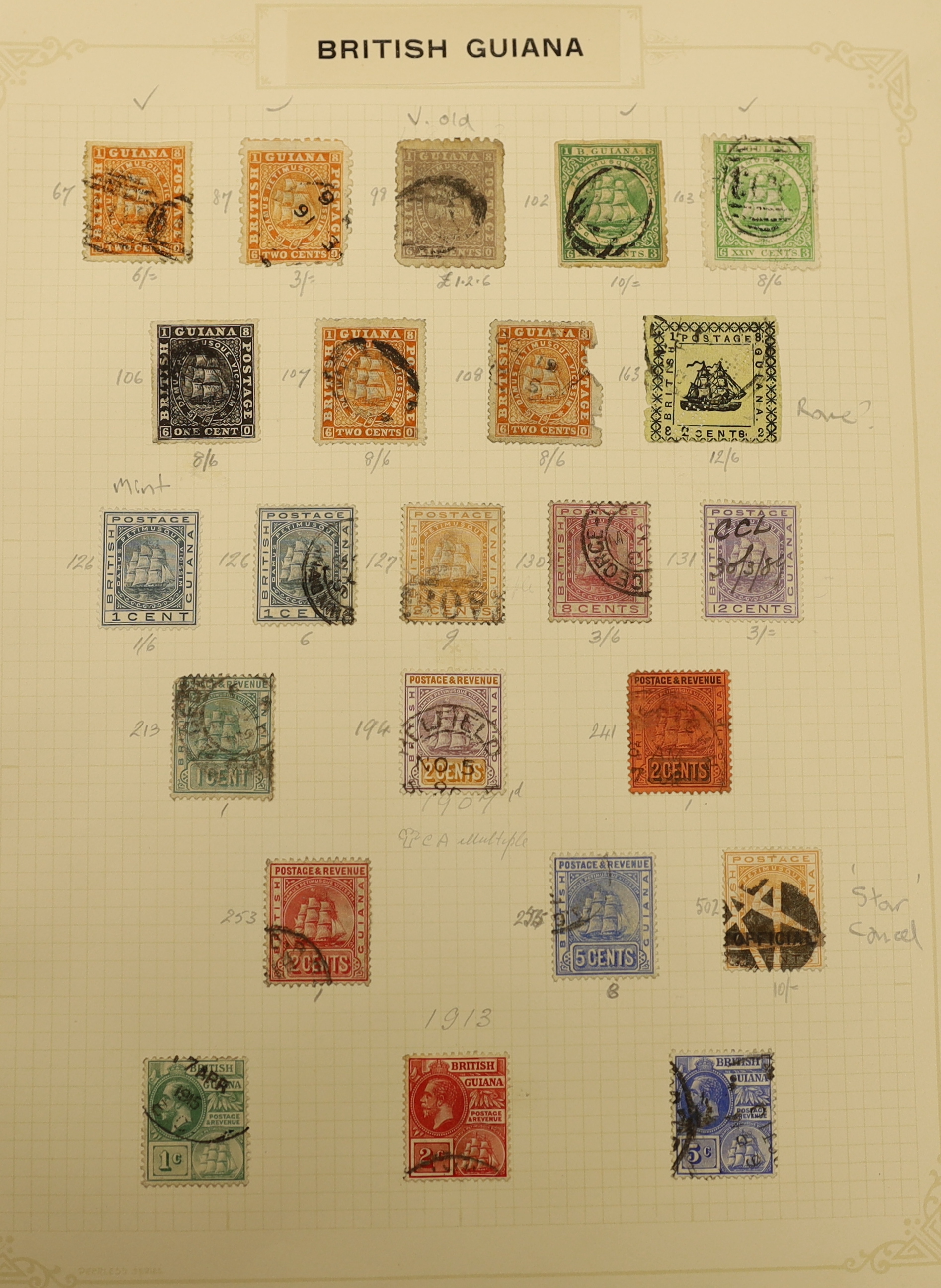 An old time collection of stamps in an album with Great Britain from 1840 1d and 2d used, etc